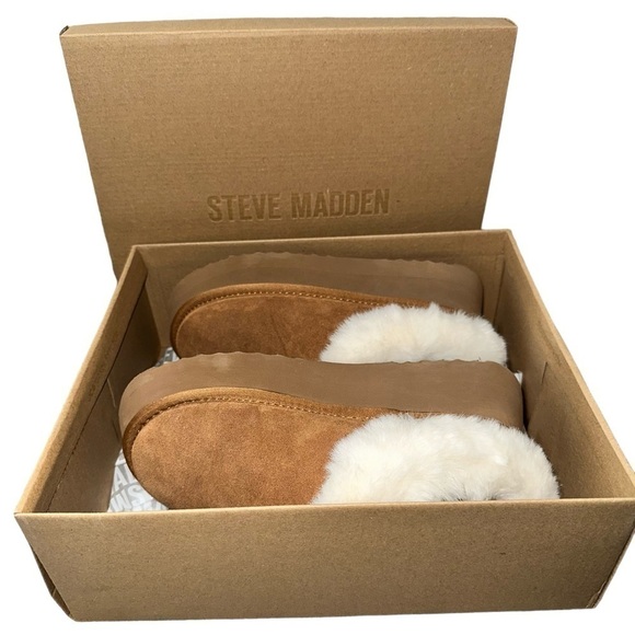 Steve Madden Chaplin Tan Suede Leather Faux Fur Flatform Slippers Booties NWT 6 - Picture 6 of 8